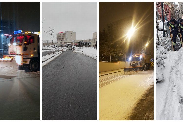 Nevşehirde kar temizliği ve tuzlama çalışması yapıldı 
