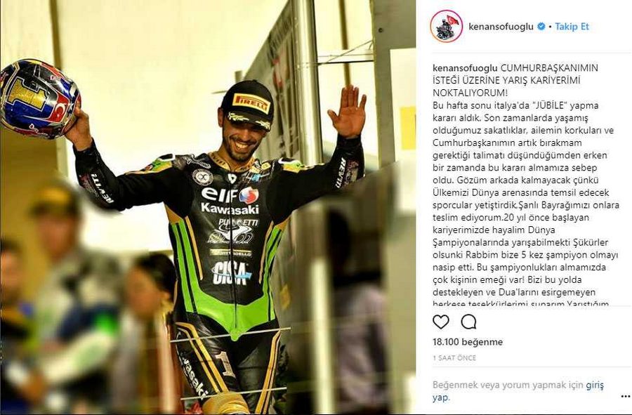 Kenan Sofuoğlu: Cumhurbaşkanım istedi, kariyerimi noktalıyorum