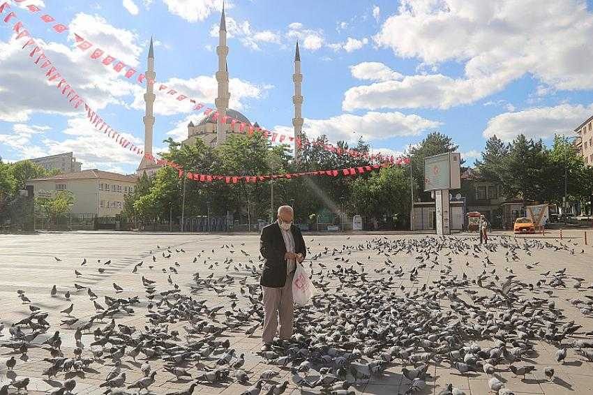 Herkes sokağa o aç kalan güvercinlere koştu