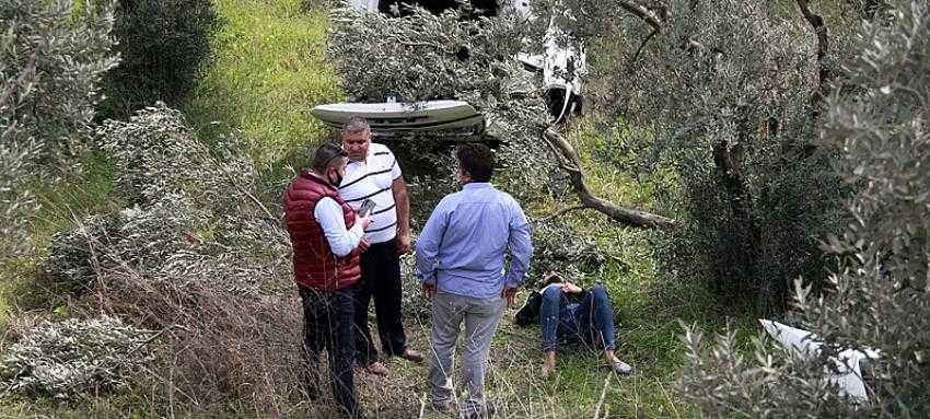 Bariyerlere çarpıp zeytinliğe uçtu